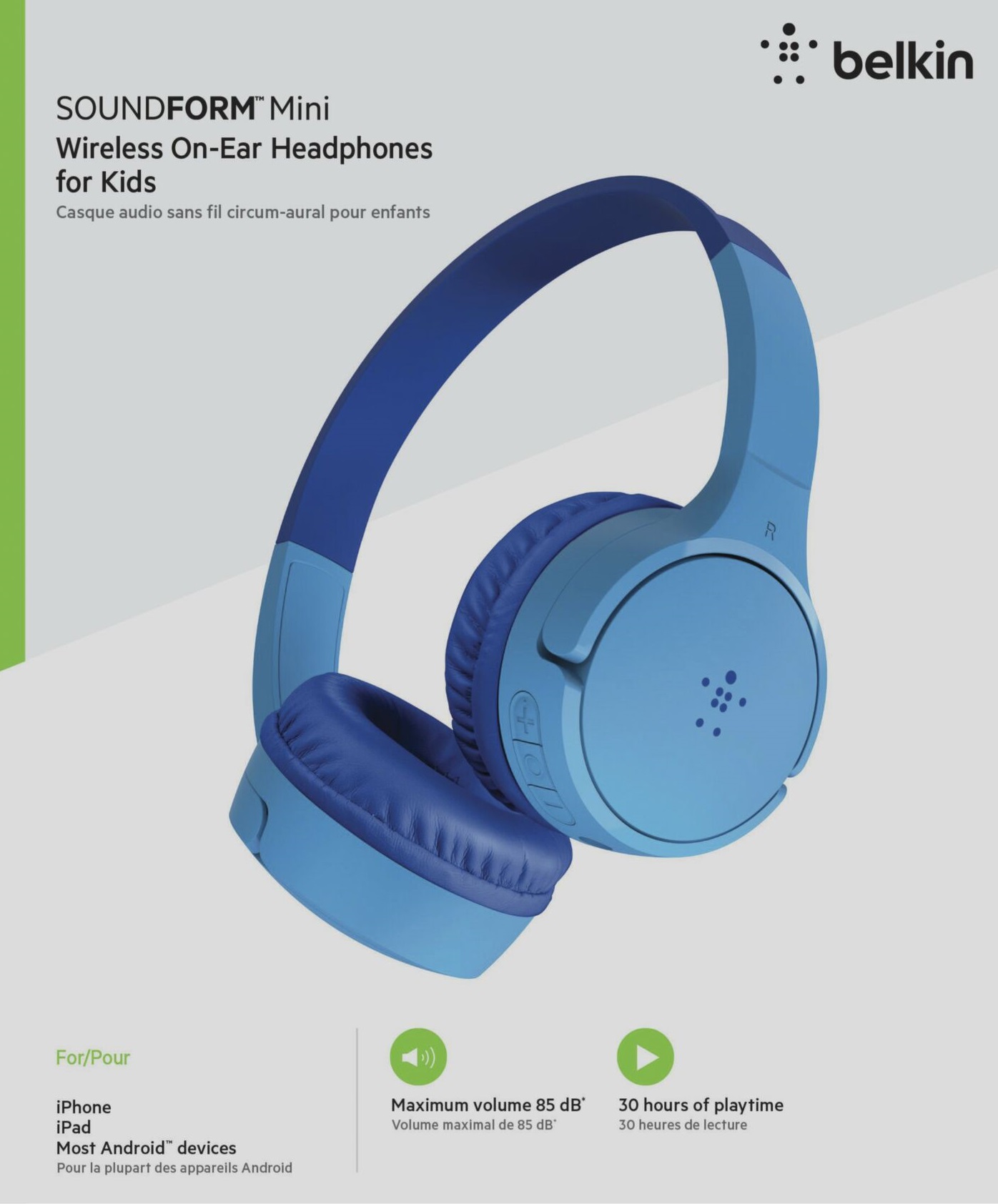 Belkin SoundForm Mini - Auriculares inalámbricos Bluetooth con micrófono  integrado, para niños, auriculares Bluetooth para iPhone, iPad, tableta  Fire