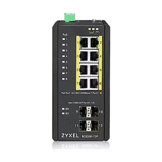 Switch Industrial Zyxel RGS200-12P Administrable Gigabit PoE+ de 8 Puertos y 4 SFP (240 W)